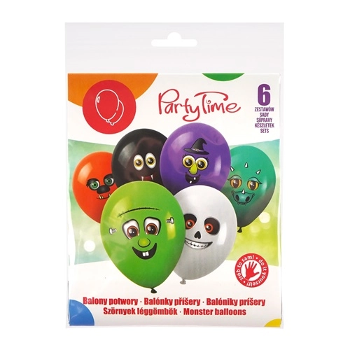 Balony lateksowe kolorowe potworki 6 sztuk + naklejki